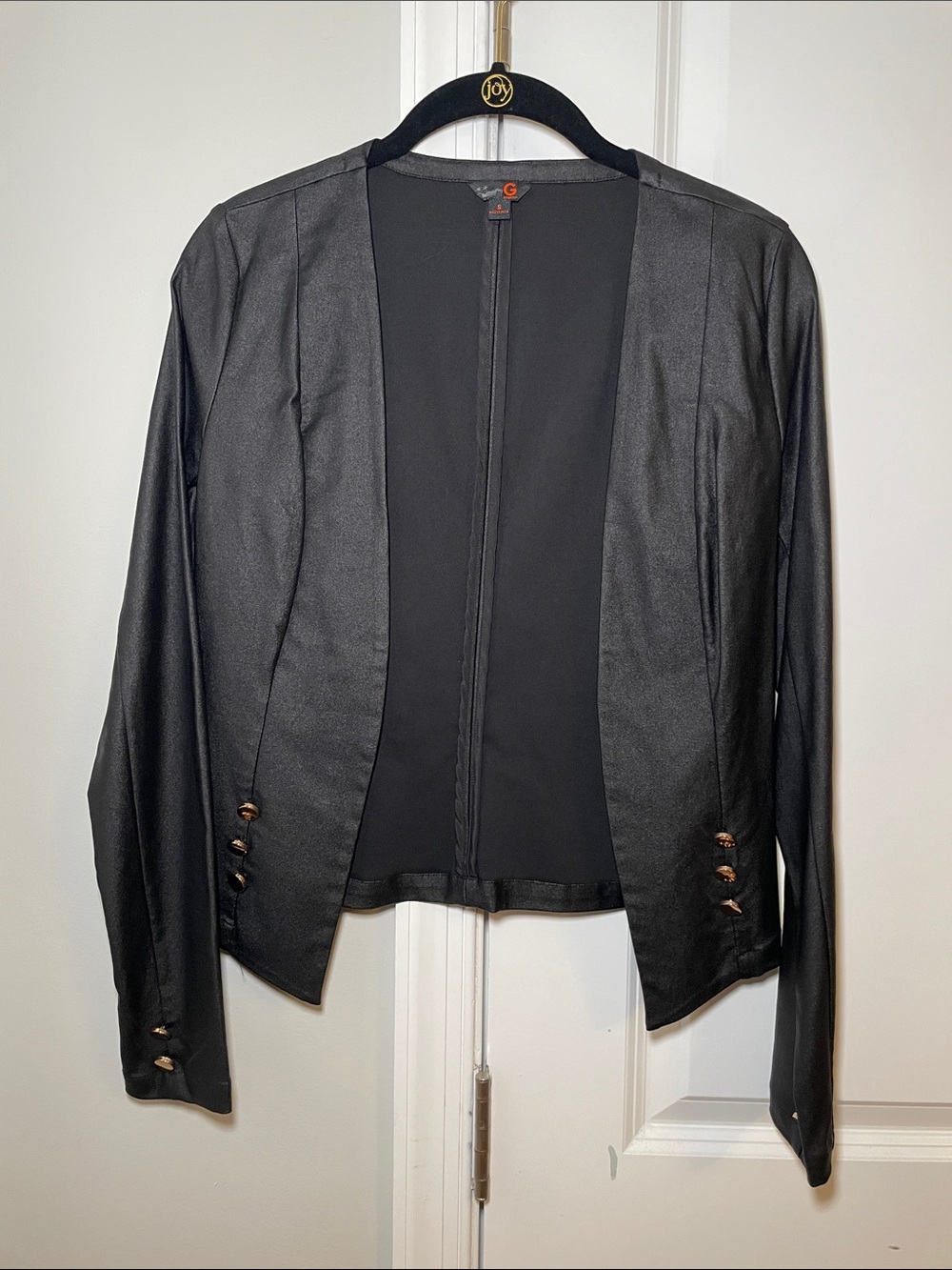G by Guess Black Open Front Blazer with Button Cuff Detail